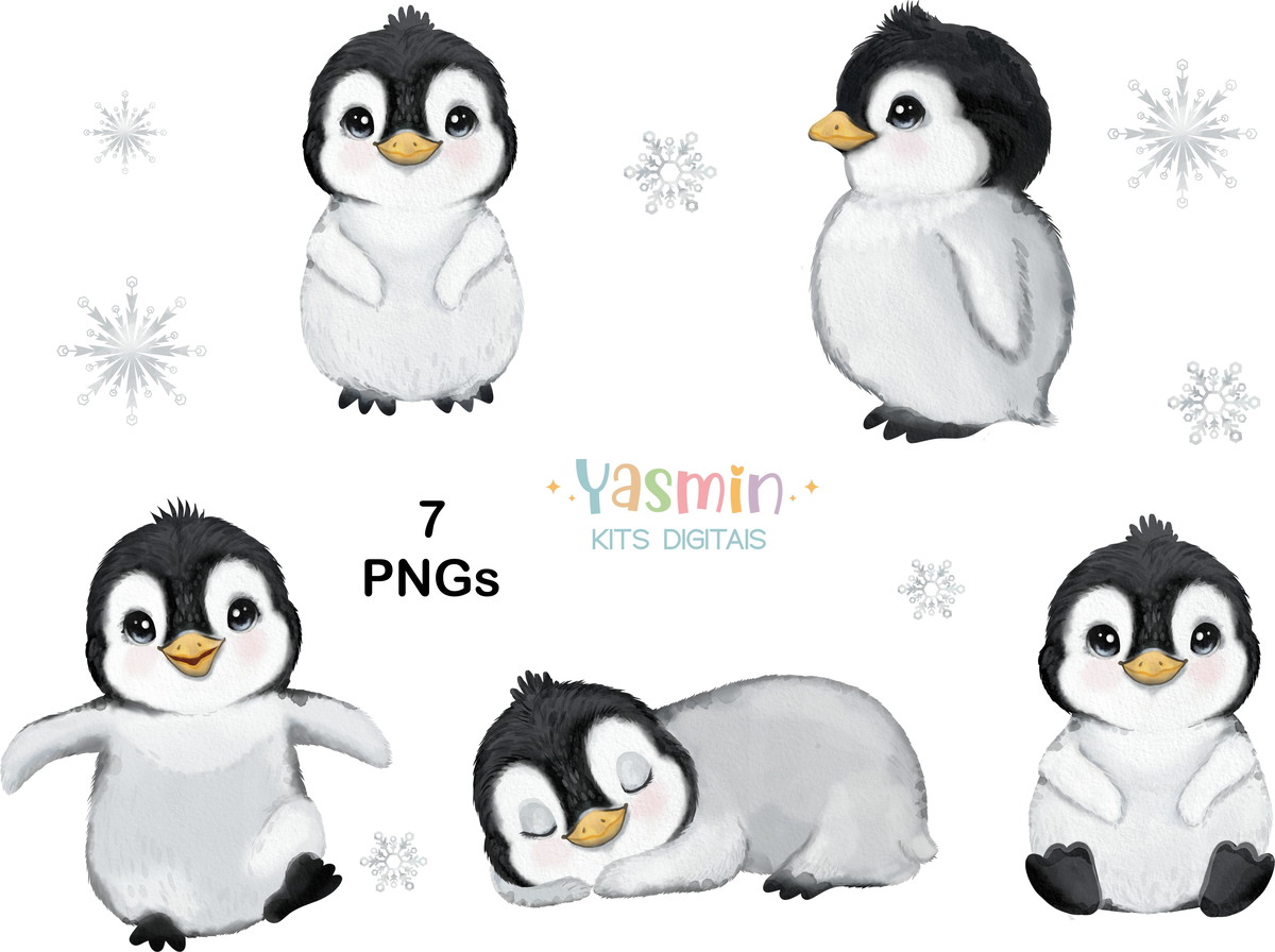 Kit Digital Pinguins Aquarela - 124