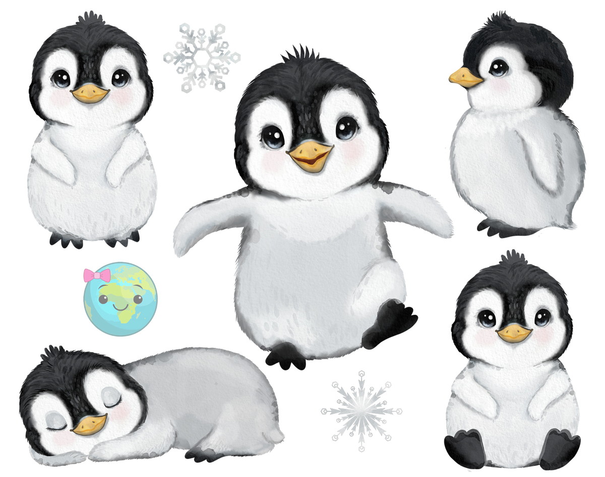 Kit Digital Pinguins Cute Aquarela