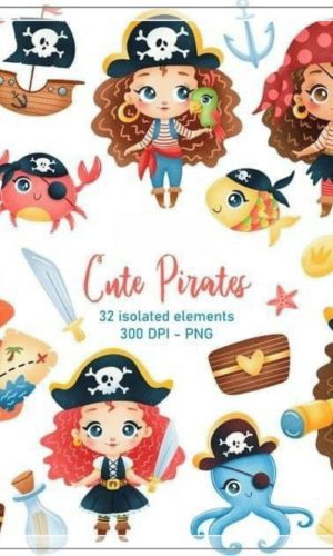 Kit Digital Piratas Menina Aquarela