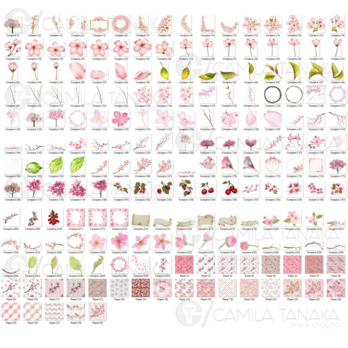 Kit Digital Png Arvore Cerejeira Aquarela (pague 1 Leve 3) - Imagem 2