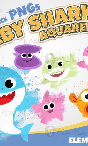 Kit Digital Png Baby Shark Aquarela 2 (pague 1 Leve 3)