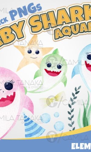 Kit Digital Png Baby Shark Aquarela (pague 1 Leve 3)