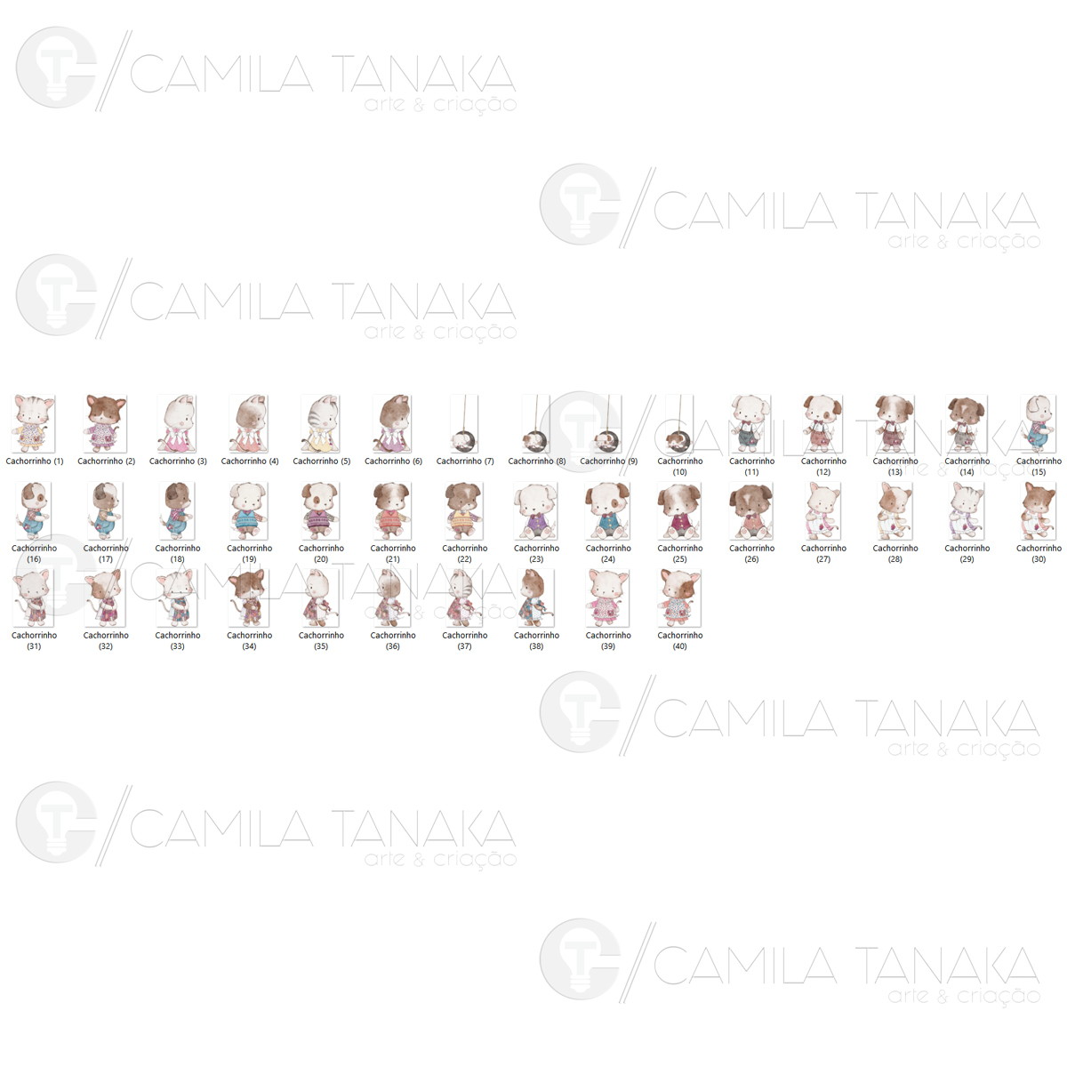 Kit Digital Png Cachorro Gatinho Aquarela 3 (pague 1 Leve 3) - Imagem 2
