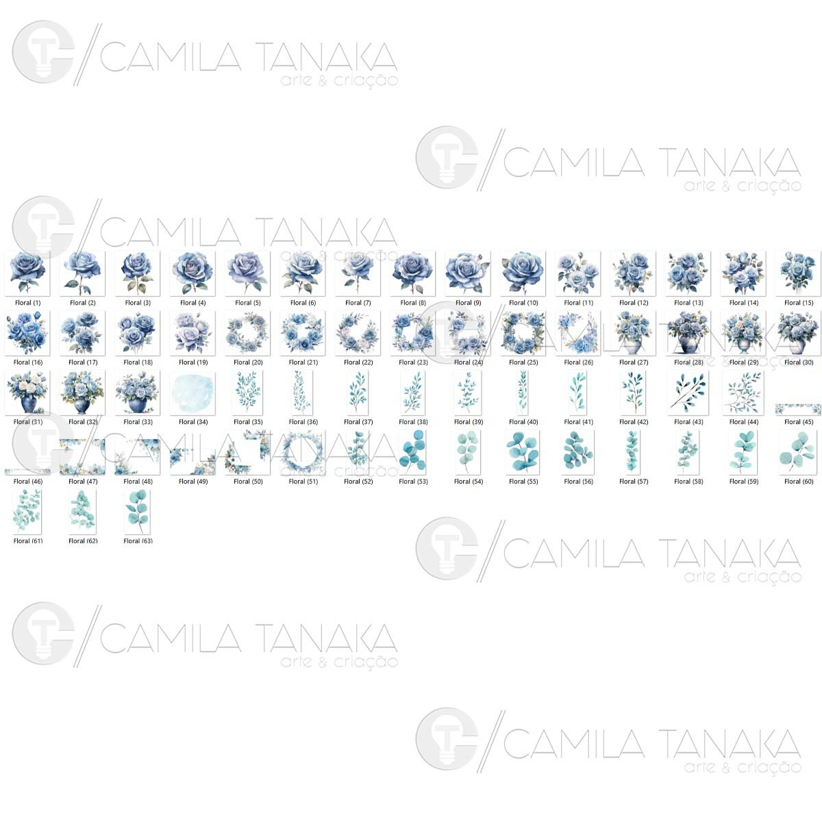 Kit Digital Png Floral Aquarela 32 (pague 1 Leve 3) - Imagem 2