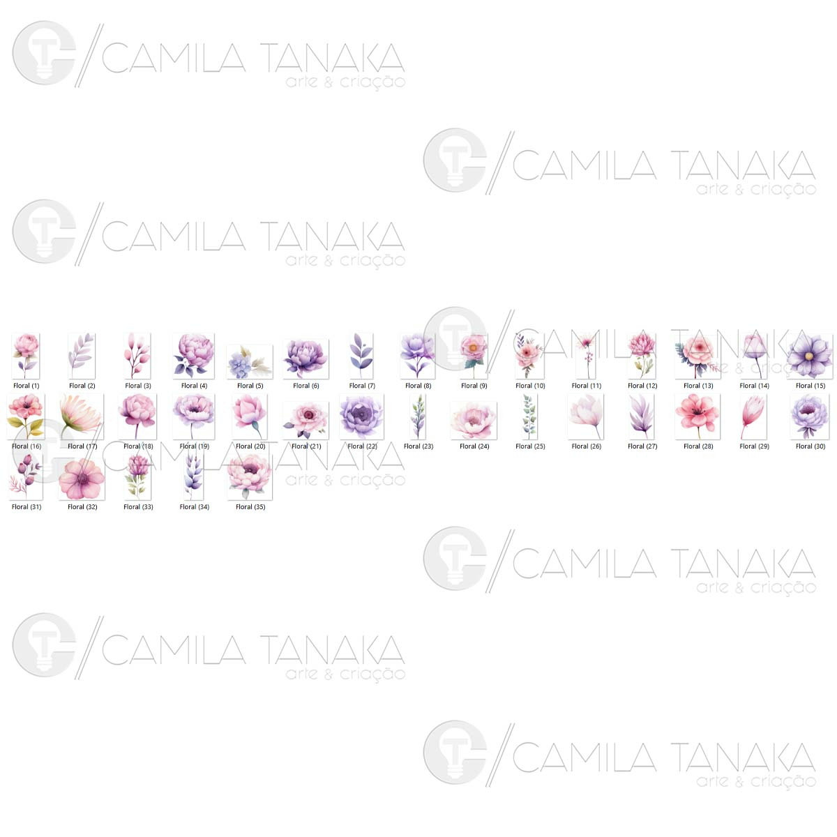 Kit Digital Png Floral Aquarela 34 (pague 1 Leve 3) - Imagem 2