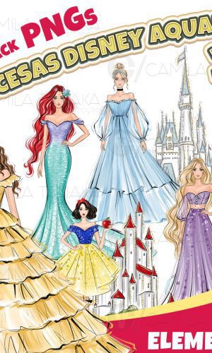 Kit Digital Png Princesas Disney Aquarela 23(pague 1 Leve 3)