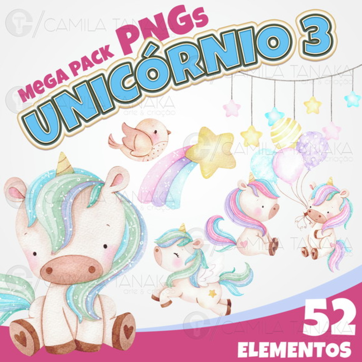 Kit Digital Png Unicornio Aquarela 3 (pague 1 Leve 3)
