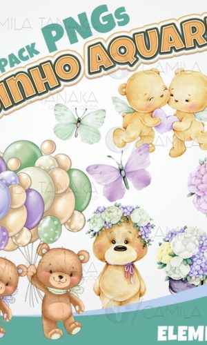 Kit Digital Png Ursinho Aquarela 17 (pague 1 Leve 3)