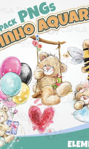 Kit Digital Png Ursinho Aquarela 28 (pague 1 Leve 3)