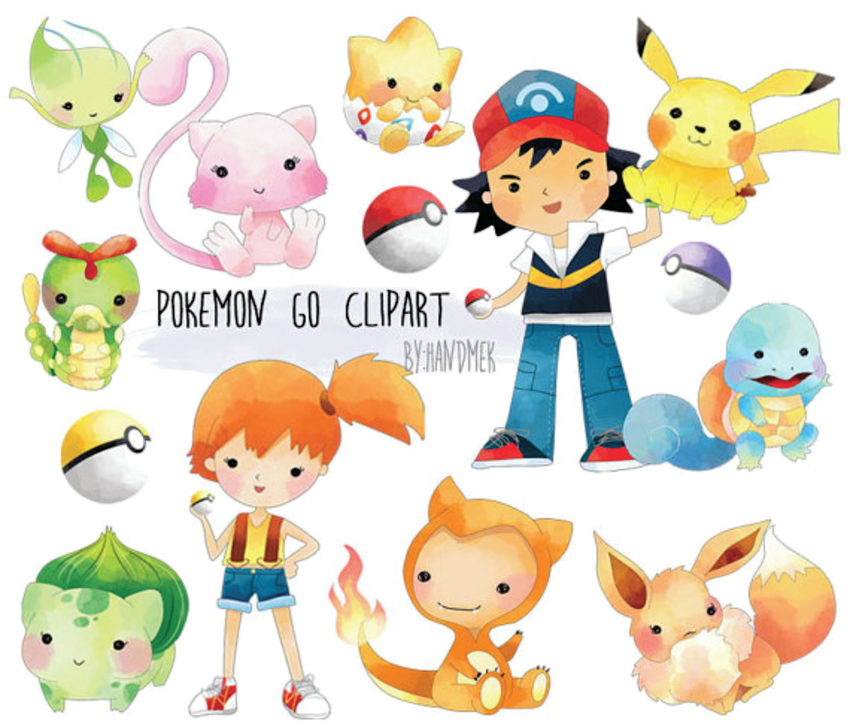 Kit digital Pokemon aquarelado