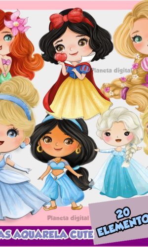 Kit Digital Princesas Cute (aquarela) #02
