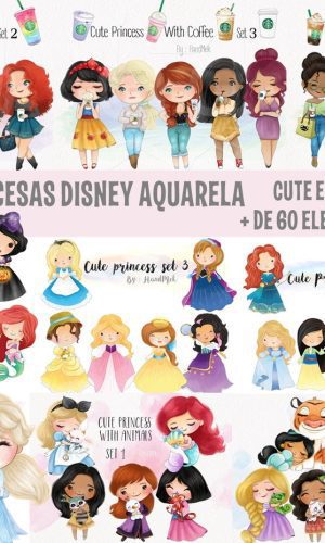 KIT DIGITAL PRINCESAS DISNEY AQUARELA 1