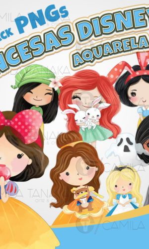 Kit Digital Princesas Disney Aquarela Cute (pague 1 Leve 3)
