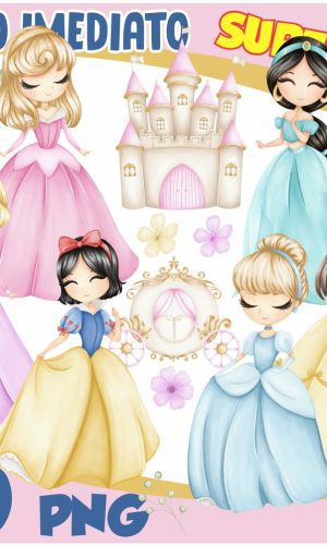 Kit Digital Princesas Disney Aquarela