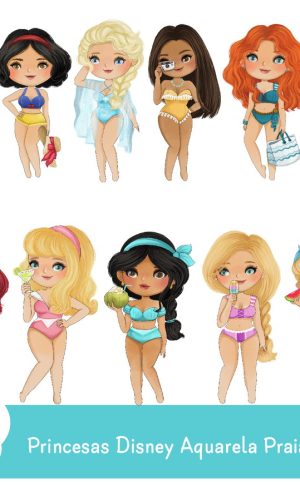 Kit Digital - Princesas Disney Aquarela Praia 01