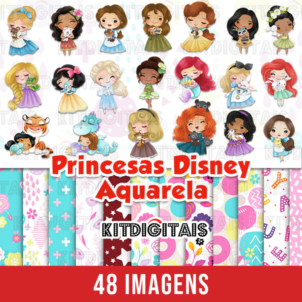 Kit Digital Princesas Disney Aquarela