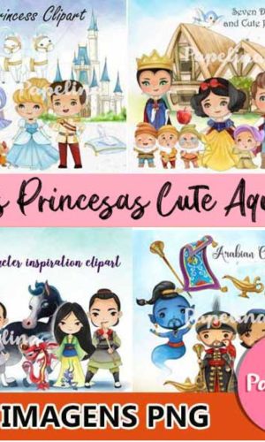 Kit Digital Princesas Disney Cute Aquarela ( 4 Kits)