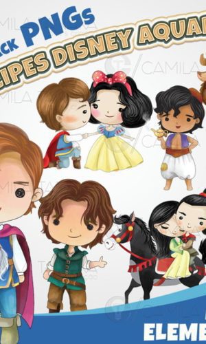 Kit Digital Principe Disney Aquarela Cute (pague 1 Leve 3)