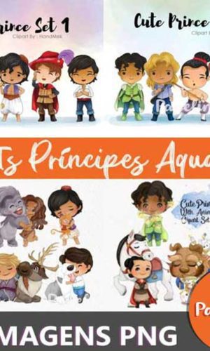 Kit Digital Príncipes Disney Cute Aquarela (4kits)