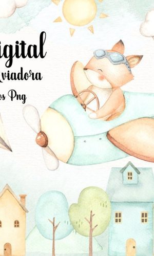 Kit Digital - Raposinha Aviadora Aquarela