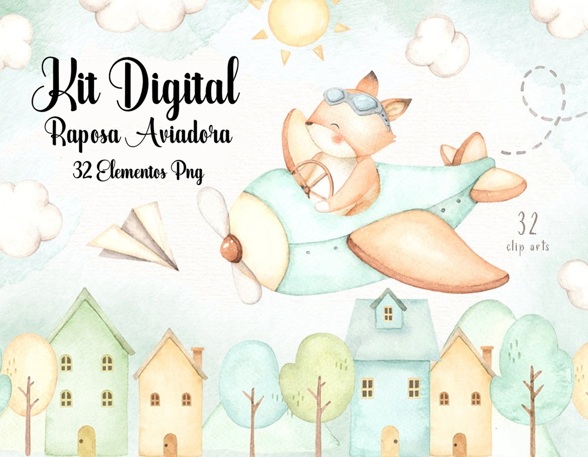 Kit Digital - Raposinha Aviadora Aquarela