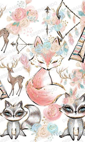 Kit Digital Raposinha Boho Aquarela