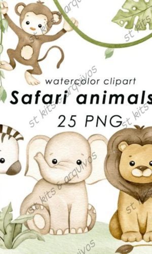 Kit Digital Safari Animals em Aquarela