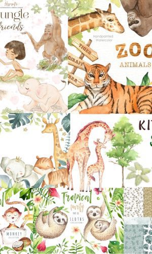 Kit Digital Safari Aquarela 1 + 1 Kit a Sua Escolha