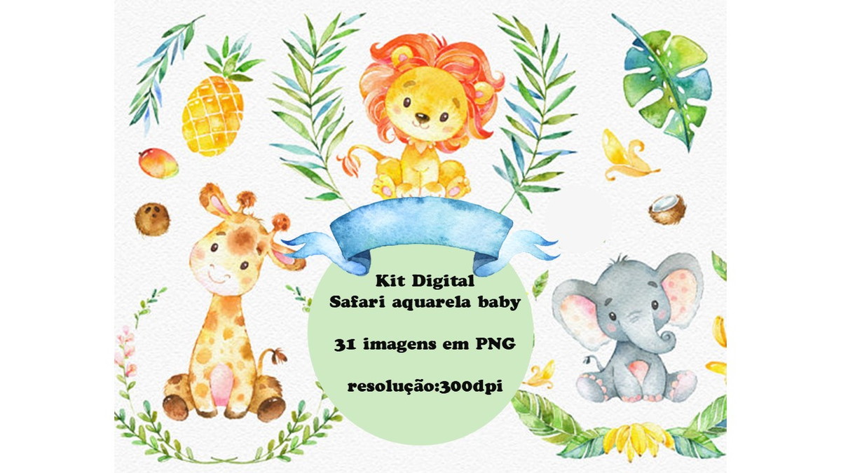 Kit Digital Safari Aquarela Baby - Imagem 2