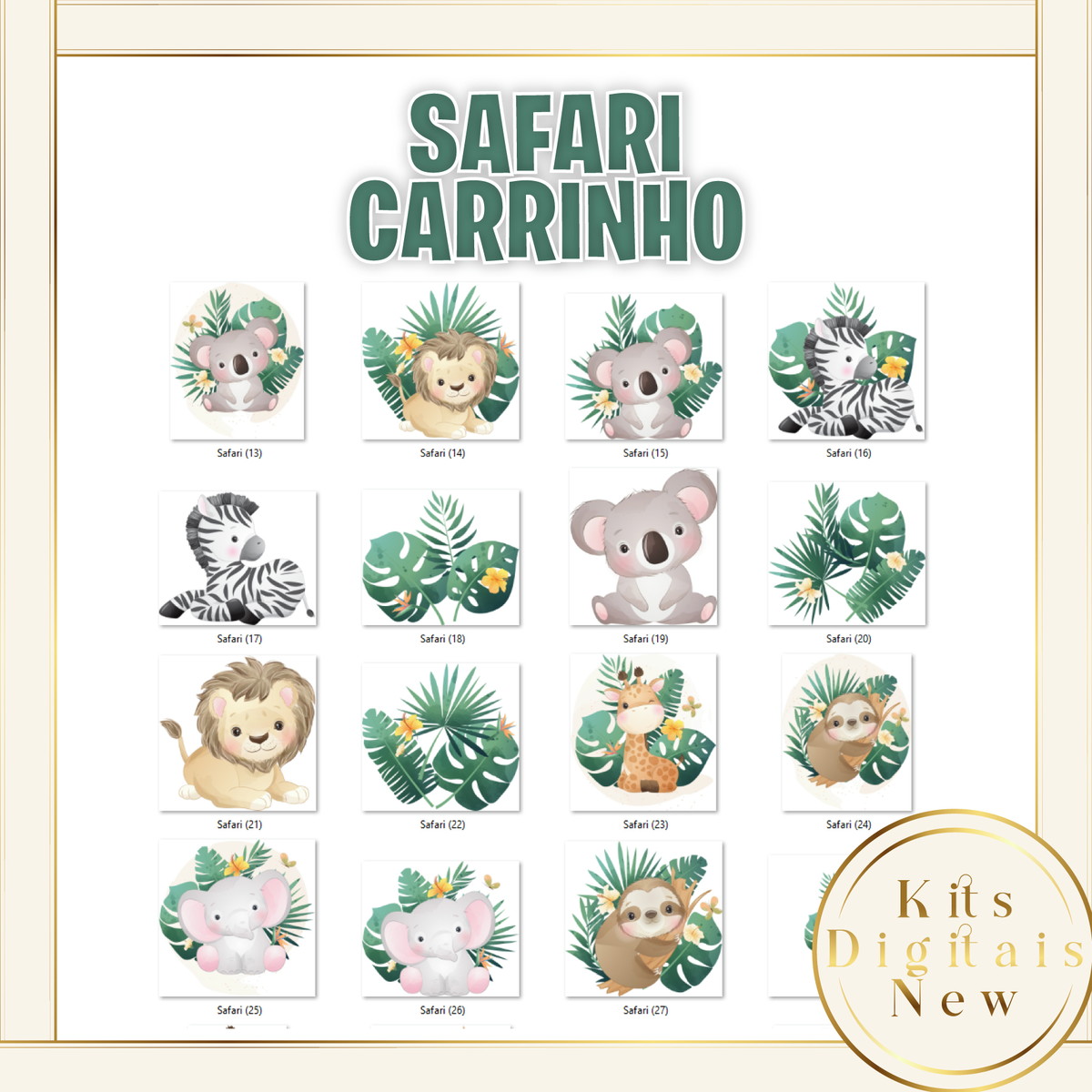 KIT DIGITAL SAFARI AQUARELA CARRINHO ANIMAIS