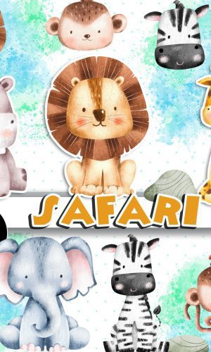 Kit Digital Safari Aquarelado 16