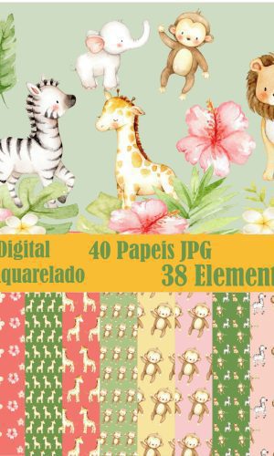 Kit Digital Safari Aquarelado