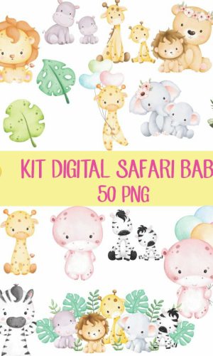 Kit Digital Safari Baby Aquarelado