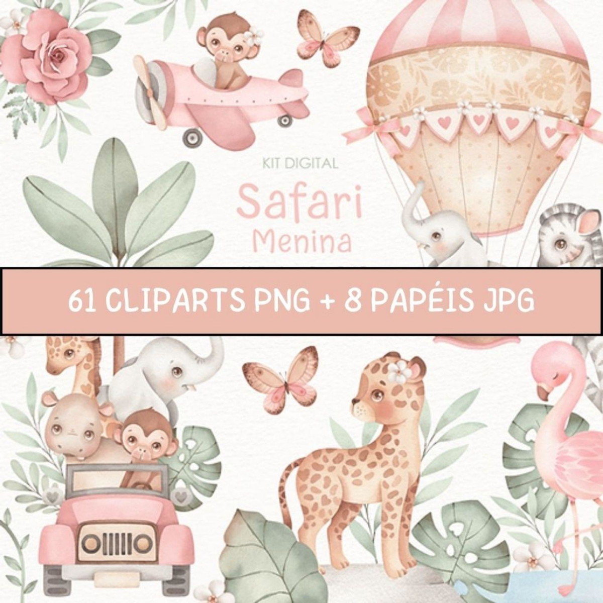 Kit Digital Safari Menina Aquarela Sf18