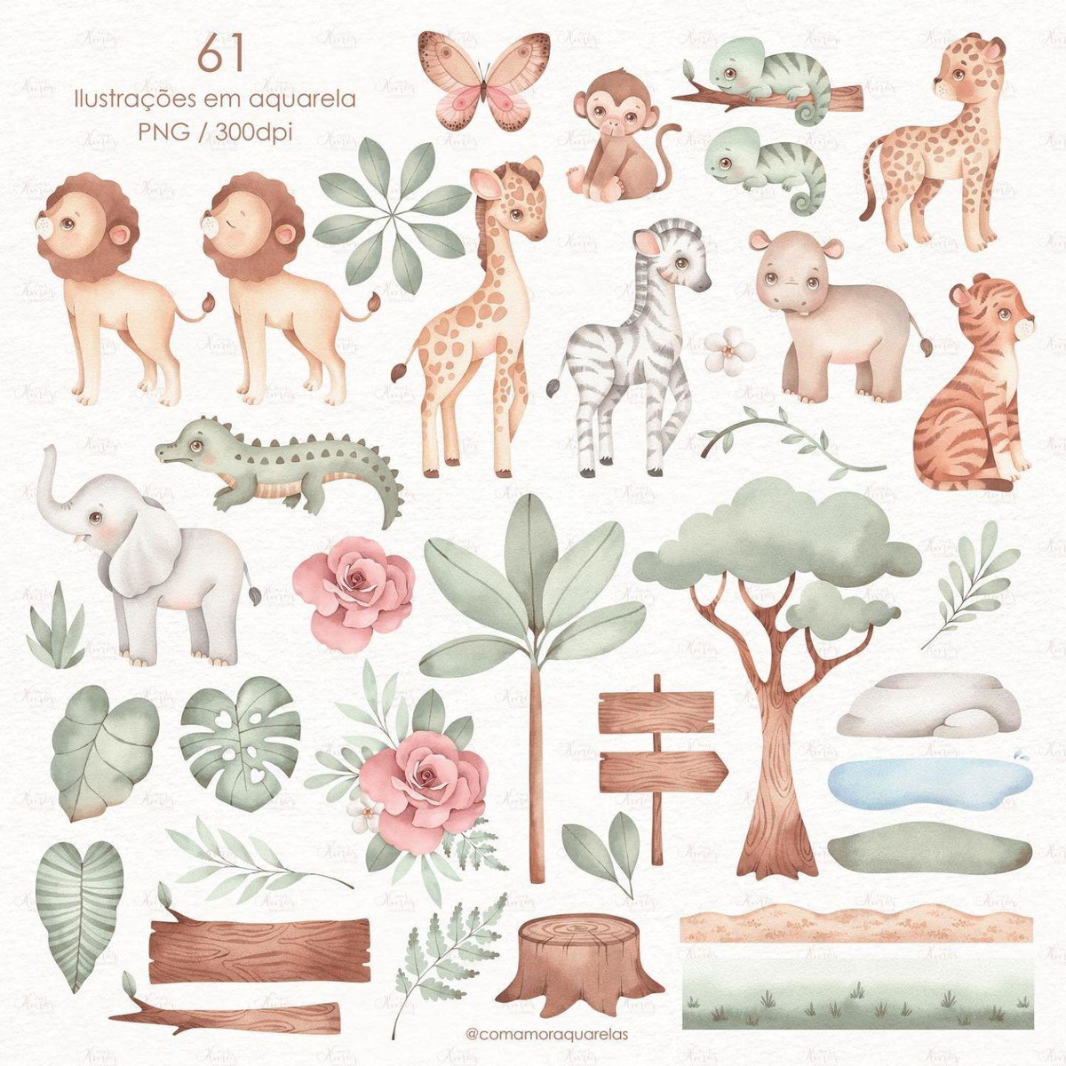 Kit Digital Safari Menina Aquarela Sf18 - Imagem 2