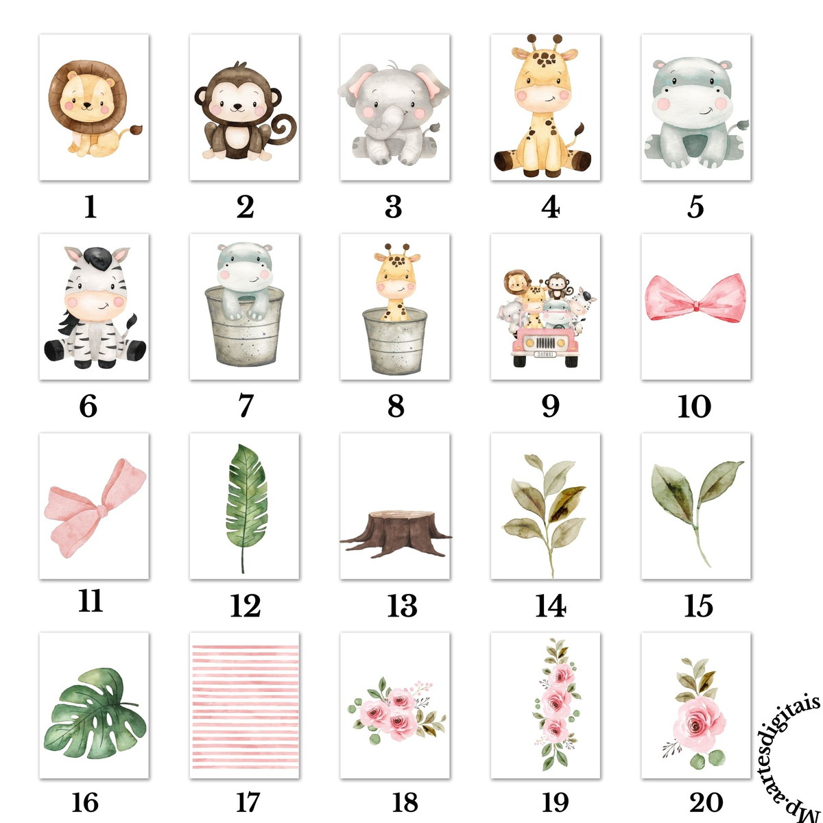 Kit Digital Safari Rosa Aquarela Png 011 Compre 1 Leve 2 - Imagem 2