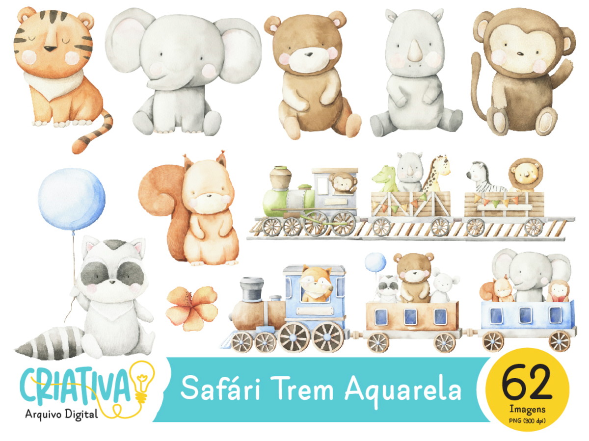 Kit Digital - Safári Trem Aquarela