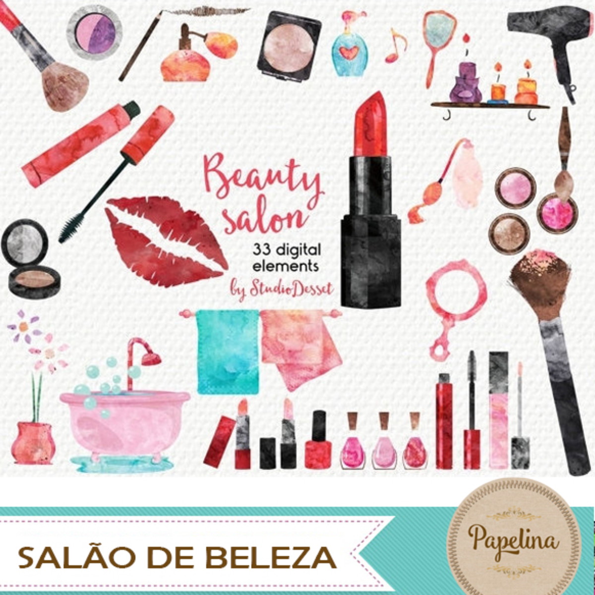Kit Digital Maquiagem Aquarela