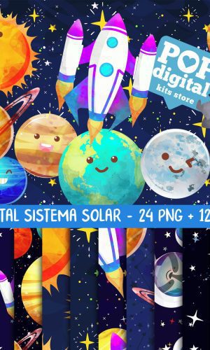 Kit Digital Sistema Solar, Planetinhas Aquarela