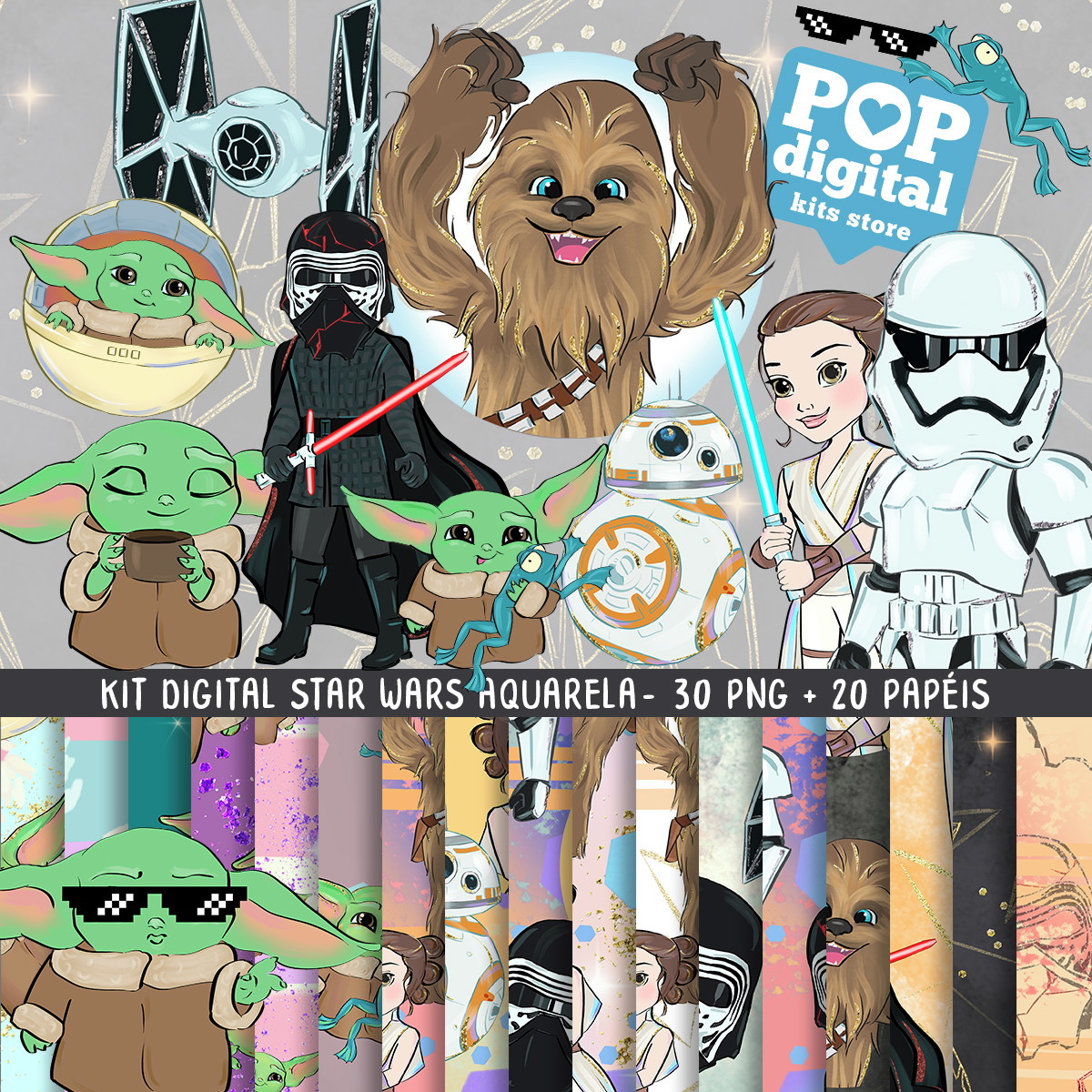 Kit Digital Star Wars Aquarela