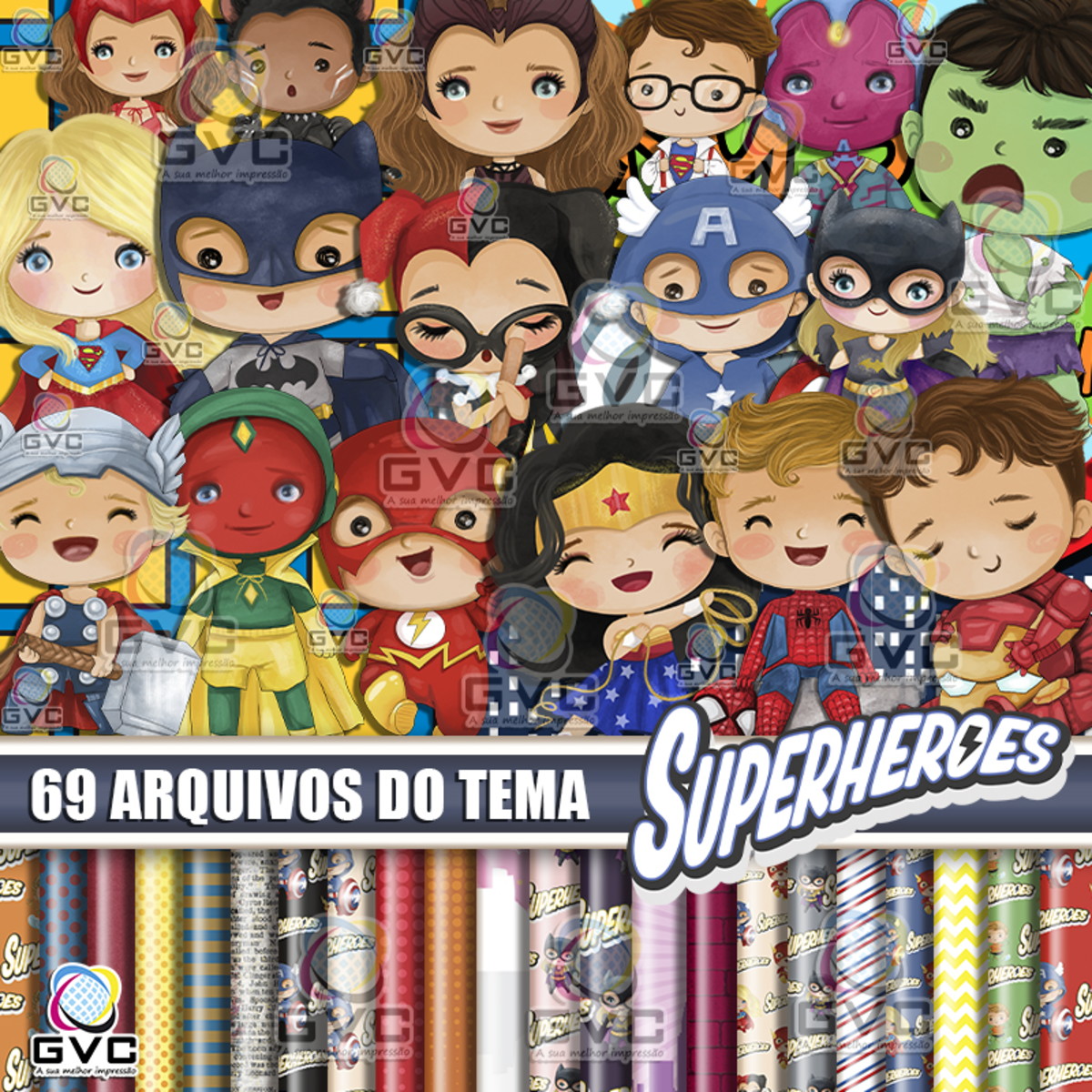Kit Digital Super Heróis Aquarela
