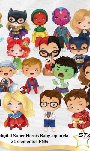 Kit Digital Super Herois Baby Aquarela