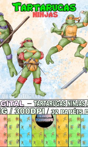 Kit Digital Tartarugas Ninjas Aquarela