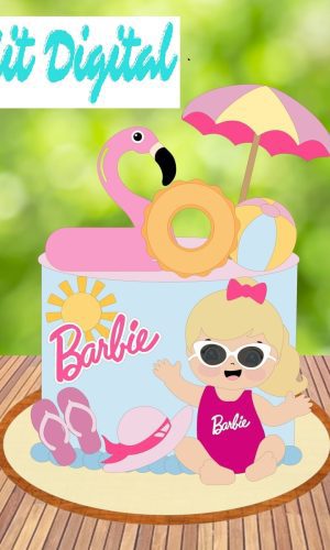 Kit Digital Topo de Bolo Barbie na Piscina