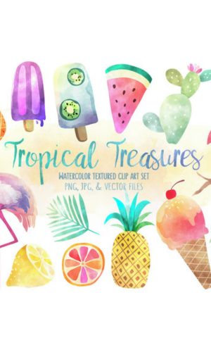 Kit Digital Tropical Aquarela