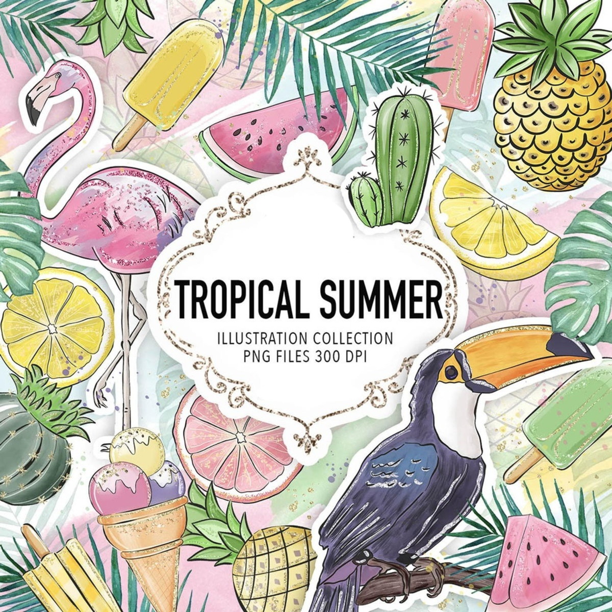 KIT DIGITAL TROPICAL AQUARELA