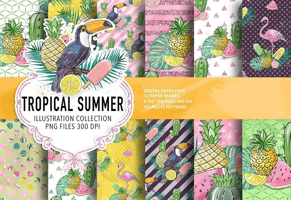 KIT DIGITAL TROPICAL AQUARELA - Imagem 2