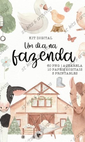 Kit Digital Um Dia na Fazenda em Aquarela