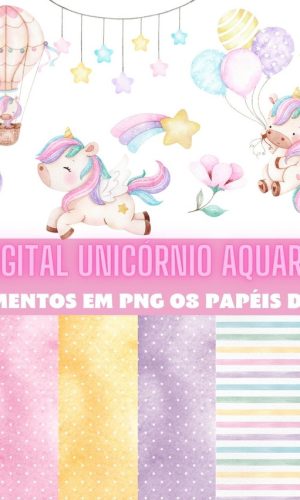 Kit Digital Unicórnio Aquarelado