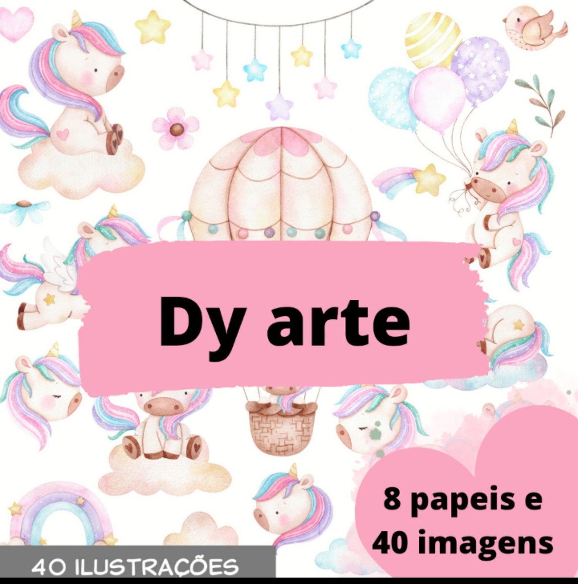 Kit Digital Unicórnio Aquarelado